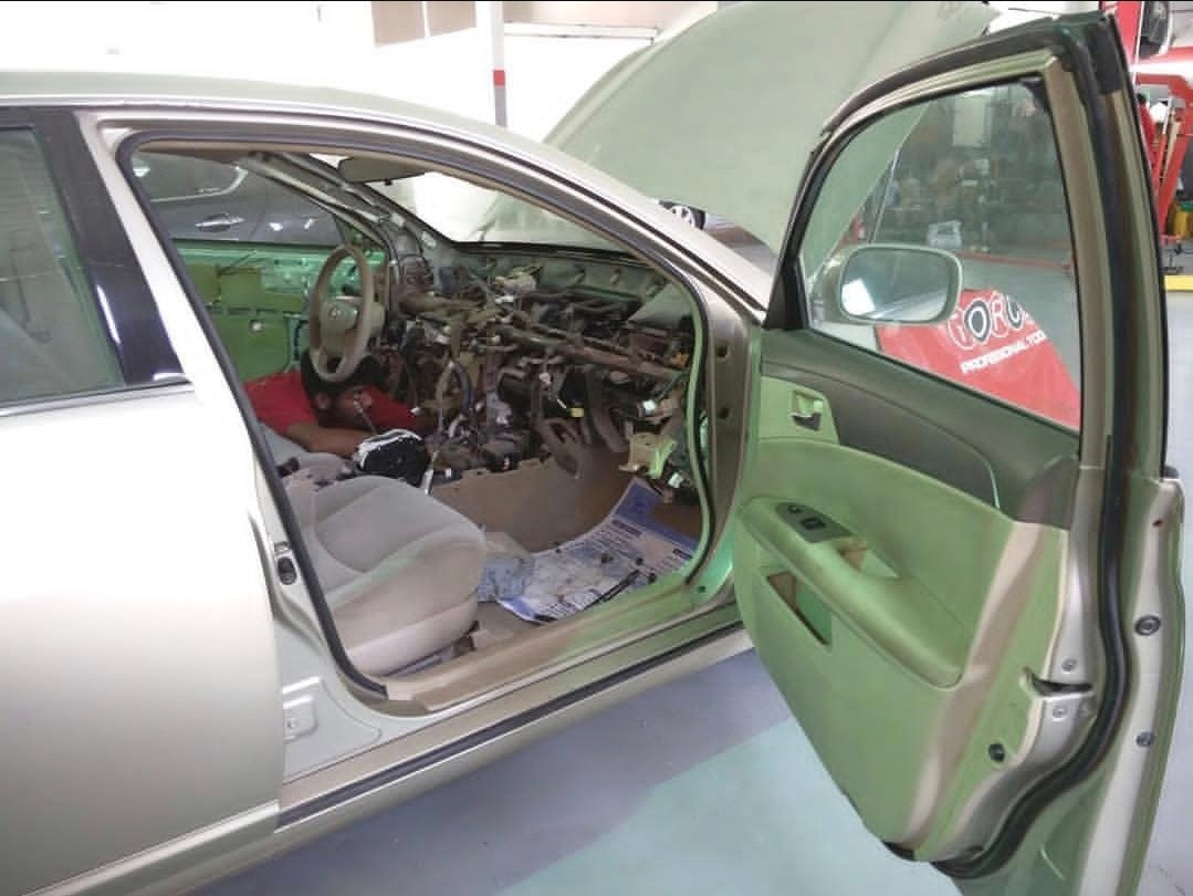 Toyota dashboard stripped for electrical repair