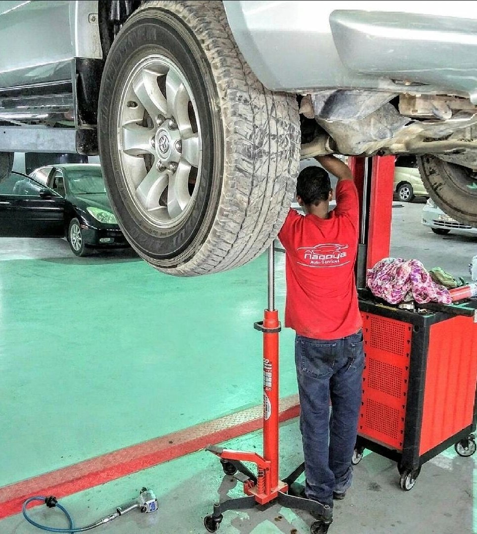 Close-up of wheel alignment torque work